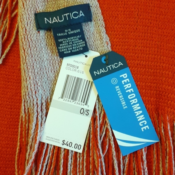 NAUTICA SCARF RED GRAY LIGHTWEIGHT LONG TASSELL 4 Season - Picture 2 of 3